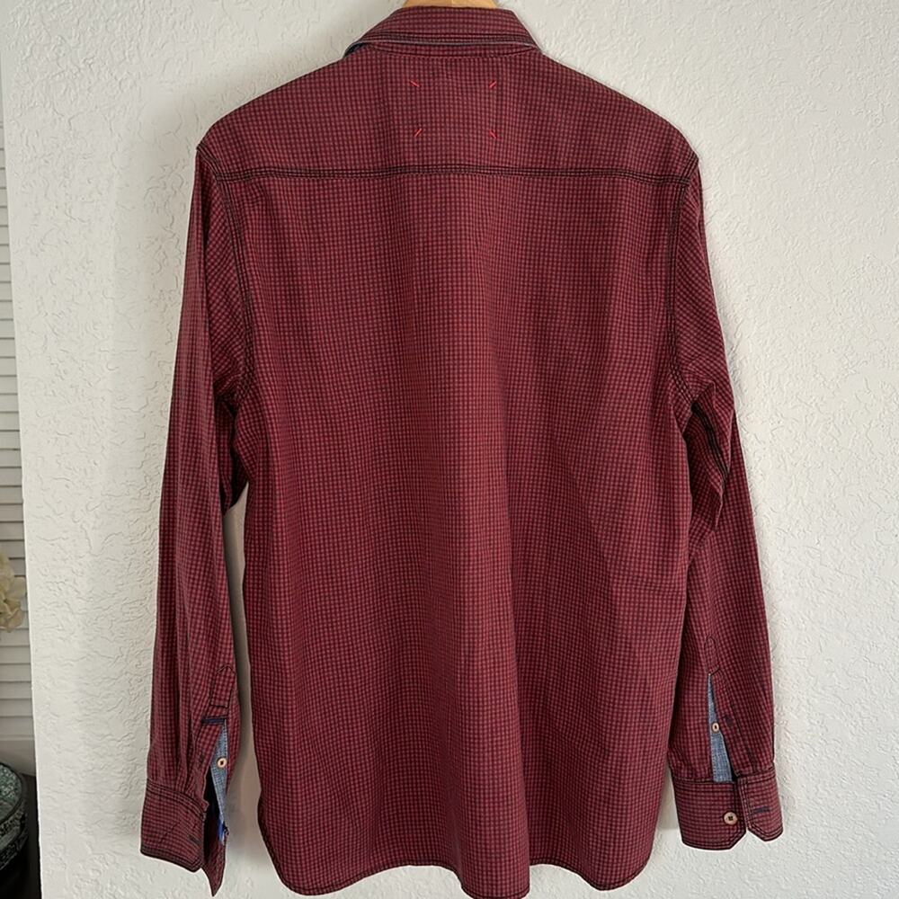 Robert Graham Tailored Fit Red Blue Check Long Sleeve Button Up Shirt Christmas - Picture 10 of 11